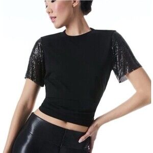 Alice and Olivia Chainmail Sleeve Crew Neck Top size Small